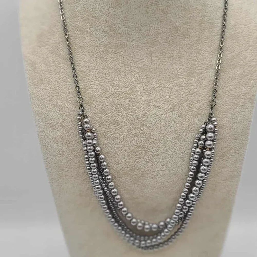 J Crew Gray 5 Strand Faux Pearl Bib Necklace